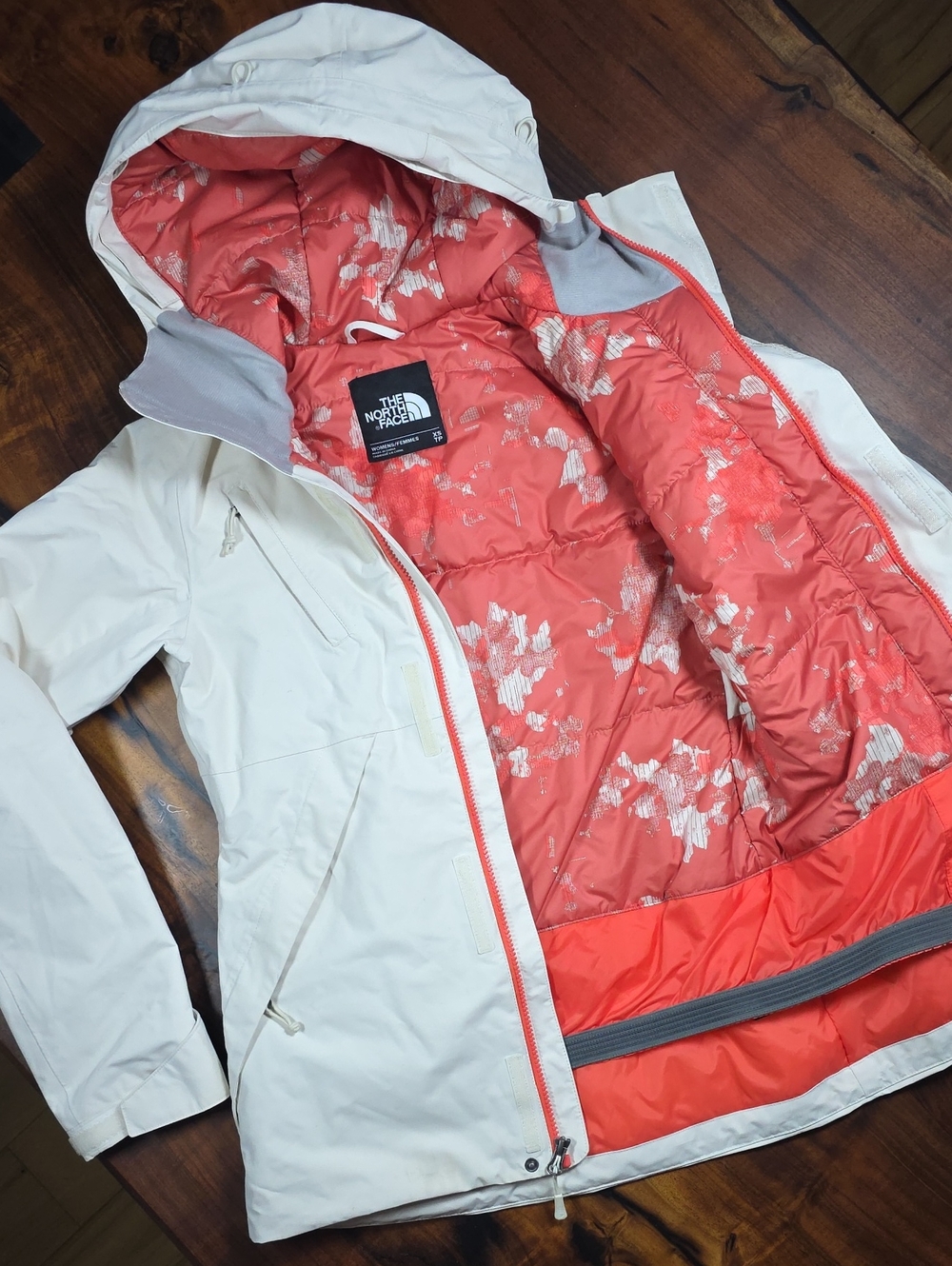 The North Face Women’s White Ski Jacket with Coral Floral Lining